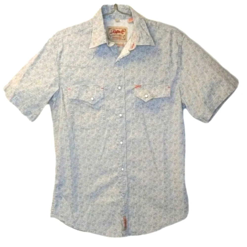 Rafter C Rockabilly Pearl Snap Shirt Men Med Gray Paisley Western Rodeo Cowboy